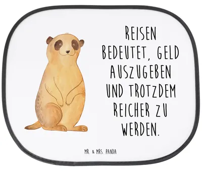 Produktbild von Mr. & Mrs. Panda Sonnenblende Auto Erdmännchen - Weiß - Geschenk, Reisen, Afrika, Sonnenschutz Seitenscheibe, Weltreise, Spruch, pkw, Traveling, hitzeschutz