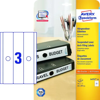 Obrázek produktu pro AVERY Zweckform štítky na závěsné pořadače, 63 x 297 mm