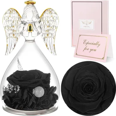 Produktbild von Ewige Rose Engel Figur Glaskuppel Muttertag Geschenk Schwarz