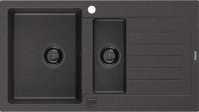 Produktbild von Mexen Matias 1,5-Becken-Granitspüle mit Abtropffläche 900 x 505 mm, Schwarz gesprenkelt, Siphon Schwarz - 6502901505-76-B