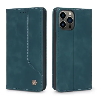 Obrázek produktu pro RetroPolyuretankožené pouzdro pro iPhone 13 Pro peněženkový design pouzdro s držákem na karty a stojánkem modré