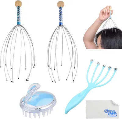 Productafbeelding van Hoofdmassageset - 2 x hoofdscrabbers, 1 x rollerbal-massageapparaat en 1 x shampoo-massageborstel - Ontspant en revitaliseert
