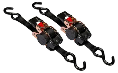 Produktbild von Toolland Automatik-Spanngurt mit Ratsche, 2 Stück, zweiteilig, S-Haken, selbstaufrollend, max. 300 kg, Polyester, Schwarz, 3 m x 25 mm