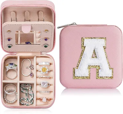 Produktbild von Schmuckkästchen rosa, Buchstabe A, für Reisen, Reise Schmuckaufbewahrung