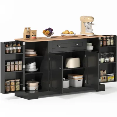 Produktbild von Anrichte Modern Küchenbuffet Mehrzweckschrank Beistellschrank mit Viel Stauraum Türregale mit Schutzgeländern, Wandhalterung für Anti-Kipp Funktion