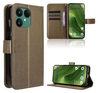 Produktbild von Für Fairphone 6 Diamantstruktur Design Book Wallet Kunstleder Hülle Tasche Braun