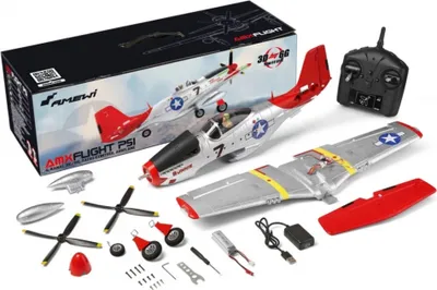 Produktbild von AMEWI 24127 AMXFlight P51 - Jagdflugzeug - grau/rot