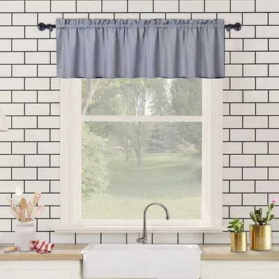 Productafbeelding van Ibenzoa® Keuken gordijn, grijs – 100% polyester, reliëfstof, 152 x 38 cm, waterafstotend, korte gordijn met 5 cm (2 inch) tunnel – geschikt voor kleine ramen