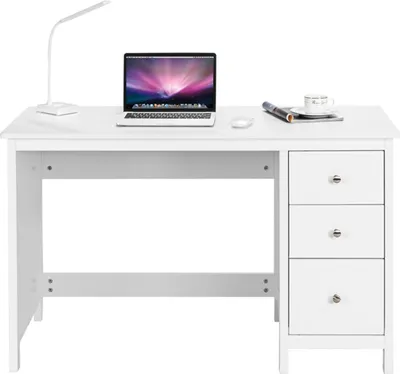 Zdjęcie produktu dla COSTWAY Biurko z 3 szufladami, drewniane biurko komputerowe, biurko dziecięce 120x50x75cm białe