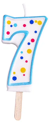 Zahlenkerze 7, blau gepunktet, 6,3 cm, 1 Stück