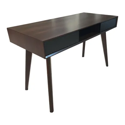 Produktbild von SVITA RETRO Schreibtisch Nussbaum-Optik schwarze Schubladen Push-Funktion Computertisch Bürotisch Arbeitstisch PC Tisch