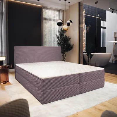 Produktbild von Masseno Boxspringbett PELLIO 180x200 cm Komplett-Set mit Bonell Matratze und Topper, Polsterbett mit Bettkästen -Lila, POSO 130
