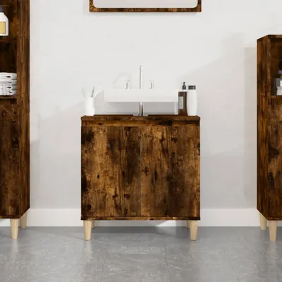 Produktbild von "2026 Promotion" Waschbeckenunterschrank - Badregal - Räuchereiche 58x33x60 cm Holzwerkstoff - Badezimmer CC28753