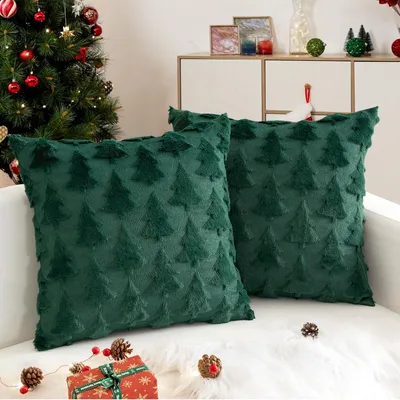 2er Set Kissenbezüge 45x45 cm, Weihnachtsdeko, Tannengrün