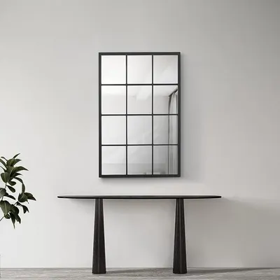 Imagen del producto de Espejo de pared Cupello, espejo rectangular para ventana, 90 x 60 cm. Espejo con marco negro, diseño de ventana, con ganchos para colgar. Ideal para dormitorio, pasillo o decoración de paredes