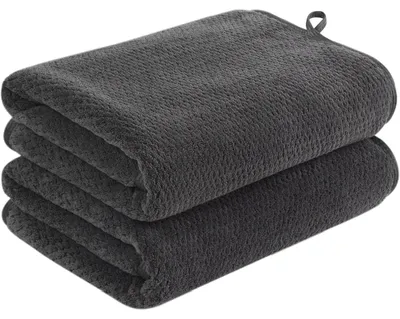 Zdjęcie produktu dla Ręcznik do włosów, zestaw 2 sztuki, mikrofibra, puszysty, miękki, bardzo chłonny, 50x100 cm, kolor: szary