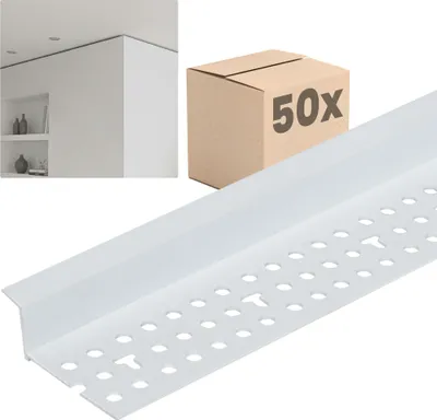 Produktbild von PROTEKTOR 50x Schattenfugenprofil 305cm, weiß – Abschlussprofil 37814 mit 6mm Schattenfuge für Gipskarton im Trockenbau aus Hart-PVC
