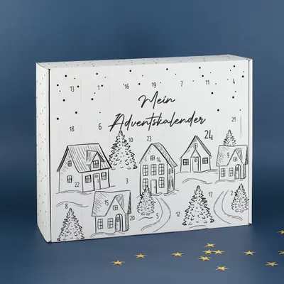 Produktbild von DIY Adventskalender "Winterdorf im Lineart Stil" zum selber Befüllen