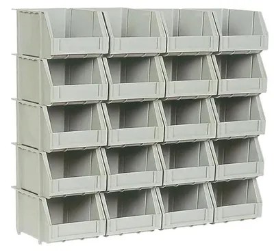 Aufbewahrungsset 20 Boxen + 5 Schienen, Wandmontage, 128x100x72 mm, grau