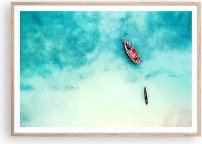 Produktbild von Gerahmtes Poster - Rahmen in heller Eiche - Insel Boot Schiff Ozean - 100x70 cm - Wand Bild - Wanddeko - Wandbilder - Wandposter - Bilderrahmen - Bilder - Kunstdruck - Wandbild - P2NAA100x70-2923