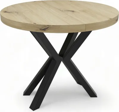 Obrázek produktu pro Kulatý stůl METAL nohy černé X dub Artisan Ø90 rozkládací na 190 cm