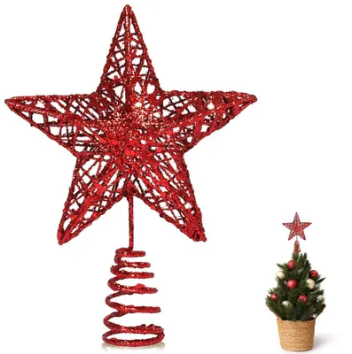 Image de Étoile décorative pour sommet de sapin de Noël, effet brillant, 3D, rouge, 15 x 12 cm
