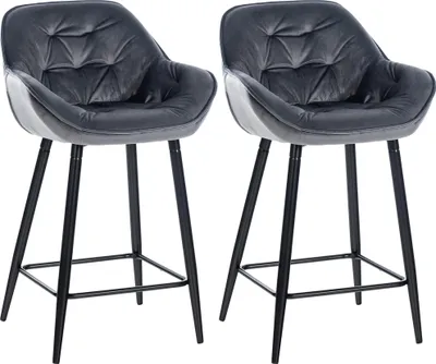 Obrázek produktu pro CLP Sada 2 barových židlí Gibson, potah z veluru, výška sedáku 76 cm | barva: tmavě šedá