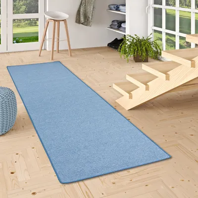 Produktbild von Feinschlingen Läufer Velour Teppich Strong Blau, Größe:80x200 cm