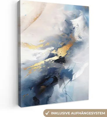 Obrázek produktu pro OneMillionCanvasses® - Obrazy na plátně - Modrá - Moderní - Mramor - Abstraktní - Zlatá, nástěnné umění, nástěnné dekorace Obývací pokoj, 60x80cm