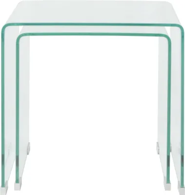 A set of two nesting glass tables.