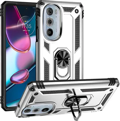 Produktbild von Motorola Edge 30 Pro Hülle, Dual Layer Robust Militäre Schutzhülle mit Ringhalterung Ständer für Motorola Edge 30 Pro Silber