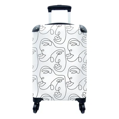 Produktbild von MuchoWow® Koffer Handgepäck Trolley Rollkoffer Kleine Reisekoffer mit 4 Rollen - Strichzeichnungen - Muster - Schwarz und Weiß - Cabin Size < 55x40x23 cm & 55x40x20 cm - Fotokoffer - Kabinenkoffer - Boardgepäck - Reise-Box - Reisekoffer - Reisegepäck - Koffer mit Bild - Trolley für Kinder