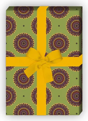 Produktbild von Edles Ethno Geschenkpapier Set, Dekorpapier mit Stern Kreis Muster, grün - G8783, 32 x 48cm