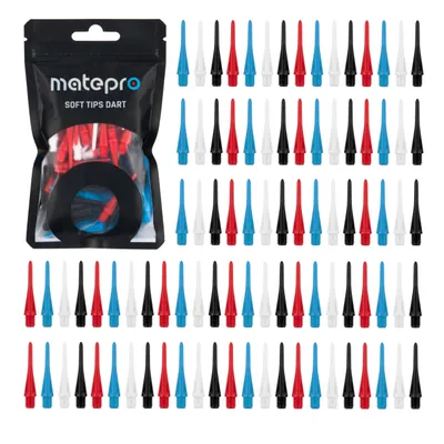 Zdjęcie produktu dla Groty końcówki do rzutek lotek dart MatePro, 100 szt, soft tips, wzmacniane, wytrzymałe, uniwersalne,  25 mm, gwint 2BA, białe, czerwone, niebieskie