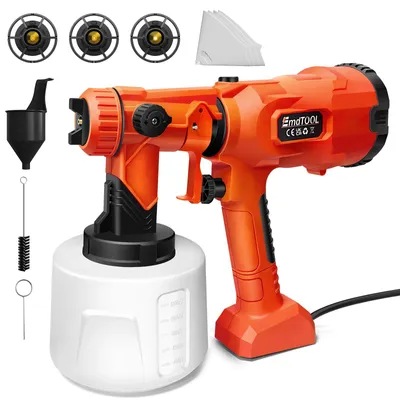 Produktbild von Elektrische Farbspritzpistole - HVLP Farbsprühsystem - 1000W 1200 ml Behälter - 4 Düsen 1,0–2,5 mm - 3 Sprühbilder - EU-Stecker - Orange