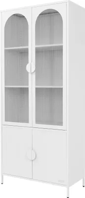 Obrázok produktu pre ML-Design Vitrína 80x185x40 cm z ocele, biela, kuchynská skriňa so 4 odkladacími priestormi/policami a 4 dverami, kovová vitrína, vysoká skriňa do obývacej izby