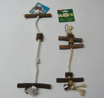 Produktbild von 2er Set Vogel Spielzeug Sittich Papagei Kanarienvögel Holz Spielseil Glocke Nr. 826