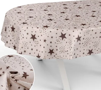 Produktbild von Tischdecke Sterne mit feierlichem Motiv Tischwäsche schmutzabweisend Tischtuch aus Stoff Klassik Beige Oval Breite 140cm Länge 200cm mit Schnittkante