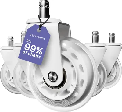 Produktbild von Desktronic Bürostuhlrollen Weiß, Ersatzrollen 360°, Set 5 Stück, Ersatzräder für Bürostühle auf Teppich- und Parkettböden