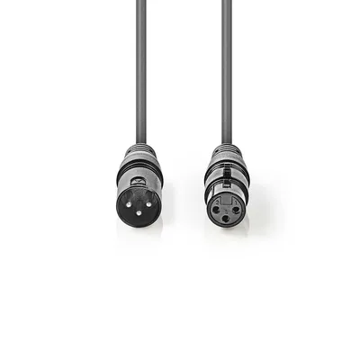 Produktbild von Nedis DMX-Adapterkabel - XLR 3-Pin Stecker - XLR 3-Pin Buchse - Vernickelt - 5.00 m - Rund - PVC - Dunkelgrau - Kartonhülle