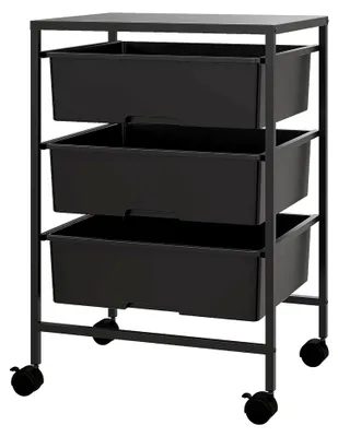 Produktbild von Servierwagen mit 3 Ebenen, Küchenwagen mit Griff und Rollen, Allzweckwagen mit 3 geräumigen Körben, Küchenregal für Küche, Büro und Badezimmer, Schwarz
