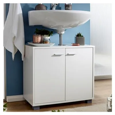 Produktbild von Design Waschbeckenunterschrank 60x55x30 cm Badunterschrank mit 2 Türen Weiß, Bad Aufbewahrung Stehend, Waschtischunterschrank