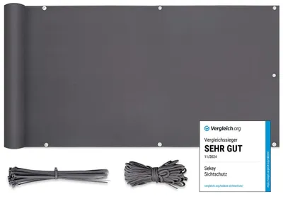 Produktbild von Sekey Balkon Sichtschutz Balkonabdeckung Balkonverkleidung blickdichte Wind- und UV-Schutz, 100% Privatsphäre, mit Ösen, Nylon Kabelbinder und Kordel, 75 x300cm Anthrazit – Größe 0.75×3m