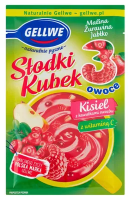 Imagen del producto de Gellwe, taza de postre con 3 frutas: gelatina de frutas con trozos de fruta (fresa, arándano rojo, manzana), 30 g
