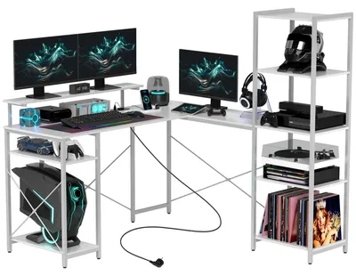 Obrázek produktu pro Rohový psací stůl ve tvaru "L" s nabíjecí stanicí | Barva: bílá | Rozměry: 137 x 140 x 139,5 cm