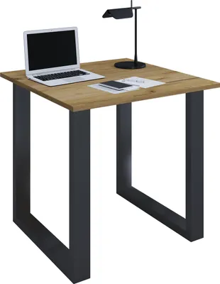 Produktbild von VCM Holz Schreibtisch | H. 76 x B. 80 x T. 80 cm | Computertisch schlicht | Füße aus hochwertigem Metall | Arbeitstisch | Büromöbel - Lona U
