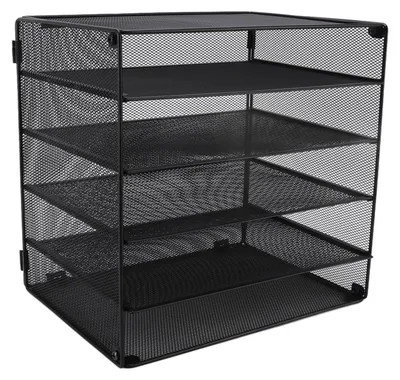 Image de Rangement à dossiers en métal, grille en maille noire, cinq étages, grande capacité, support de rangement de bureau en métal