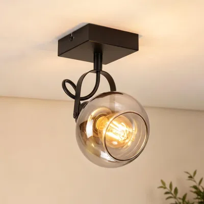 Produktbild von ZMH Deckenstrahler Wohnzimmer Vintage 1 Flammig E14 Fassung Deckenleuchte Rauchgrau Glas Retro Deckenspot Schwarz Deckenbeleuchtung für Schlafzimmer