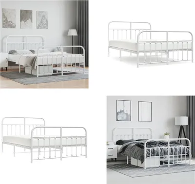 Produktbild von vidaXL Bettgestell mit Kopf  und Fußteil Metall Weiß 140x200 cm - Bettgestell - Bettgestelle - Bettrahmen - Bett