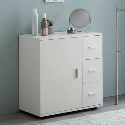 Produktbild von FineBuy Kúpeľňová skrinka FB52416 Midi skrinka Biela kúpeľňová skrinka Matná komoda